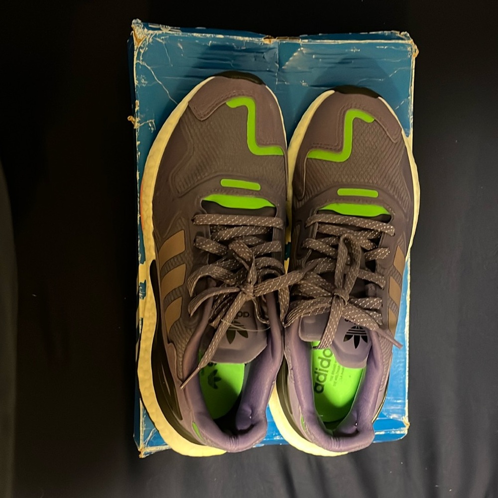 Adidas Charcoal and Lime Athletic Shoes